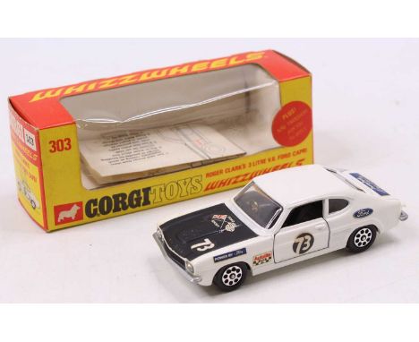 A Corgi Toys No. 303 Roger Clark's 3L V6 Ford Capri, finished in white with black bonnet and interior, Whizz wheels, housed i