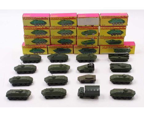 A collection of Zinkgub Plasticart of Germany 1/87th scale boxed military models including a Mobile Rocket Launcher, an Armou