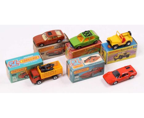 Matchbox Lesney Superfast boxed group five to include; No.7 VW Golf, No.8 Rover 3500,No 70 Ferrari, No.71 Cattle Truck and No