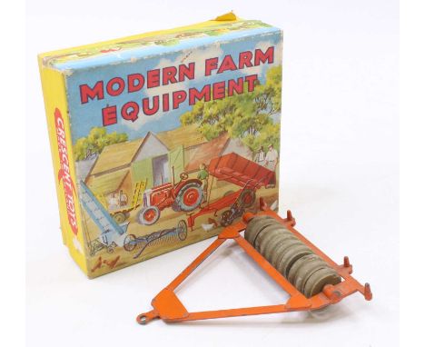 A Crescent Toys No. 1816 Modern Farm Equipment farm roller, comprising orange body with white rubber roller, housed in the or