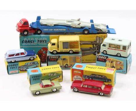 A Corgi Toys group of six to include No. 411 Karrier Bantam Lucozade Van, No. 247 Mercedes Benz 600 Pullman, No. 222 Renault 