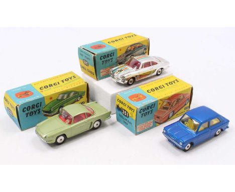 A Corgi Toys group of three to include a Corgi 315 Simca 1000 competition model comprising of a chrome body with red interior