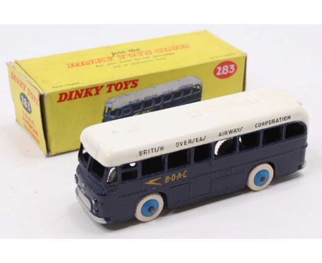 Dinky Toys No. 283 BOAC coach comprising dark blue &amp; white body with light blue hubs, in the original all-card box (NM,BV