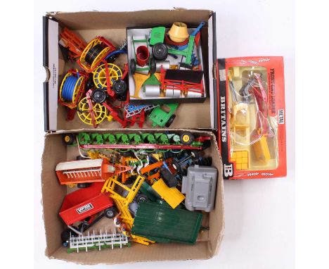 One tray containing a quantity of Lonestar and Britains agricultural and farming diecast miniatures and equipment, some DCMT 