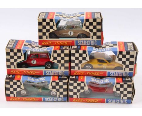 Scalextric Race-Tuned Models Group of Five to include; Ford C15 Mirage In Green Body, C16 Ferrari p4, C7 Rally Mini Cooper, A