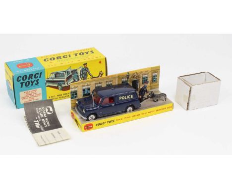 Corgi Toys No. 448 Police BMC Mini van with tracker dog comprising of Mini van with policeman and dog figures, housed in the 