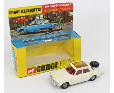 Corgi Toys No. 275 Rover 2000 TC, rare variant finished in white with a maroon interior and amber roof panel, comes with spar