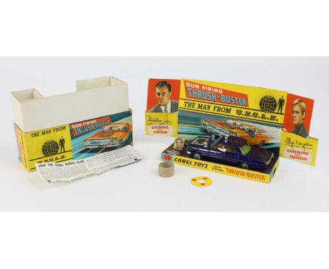 Corgi Toys No.497 The Man from U.N.C.L.E. Thrushbuster, comprising of dark blue body with yellow interior and cast hubs, hous