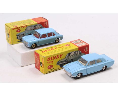 A Dinky Toys Group Of Two Models To Include No. 140 Morris 1100 comprising of light blue body with red interior and spun hubs