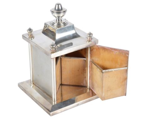 An Unusual Silver Revolving Cigarette Box/Case by Asprey & Co., London 1927:of upright square form,  the sloping canopy has a