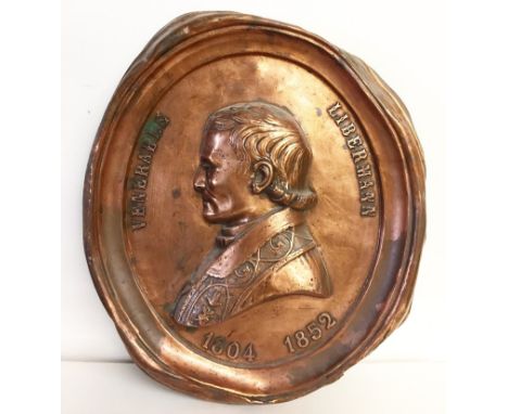 A 19th Century Copper Relief Portrait Plaque:Depicting Francis Libermann (1802-1852), the profile head & shoulders protrait i
