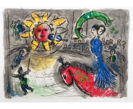 After Marc Chagall (Russian/French, 1887-1985): 'Acrobats at Play', colour lithograph, 1963, printed by Mourlot, Paris, sheet