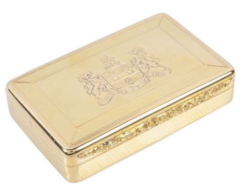 A William IV Gold Snuff-Box from the Collection of H.R.H. The Princess Margaret:  London, 1834, Maker's Mark TE, 18ct, oblong