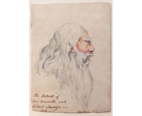 English School (early 19th century):Portrait of a bearded gentlemen in profile, believed to be King George III in madness & o