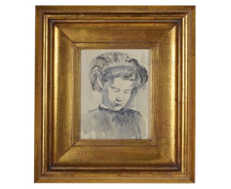 Russian School (mid 20th century):Female portrait study, monochome wash, H 24 x W 19 cm