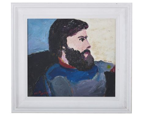 Fred Yates (1922-2008):Self portrait, oil on board, signed lower left & centre right, H 26.5 x W 30 cm.  Provenance: The arti