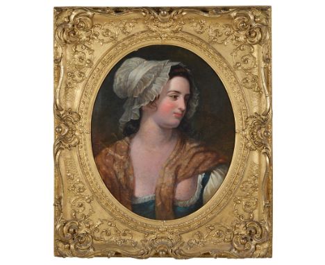 Circle of Charles Baxter, R.B.A. (British, 1809-1879):Portrait of a young lady wearing a bonnet & shawl, oil on canvas, H 58 