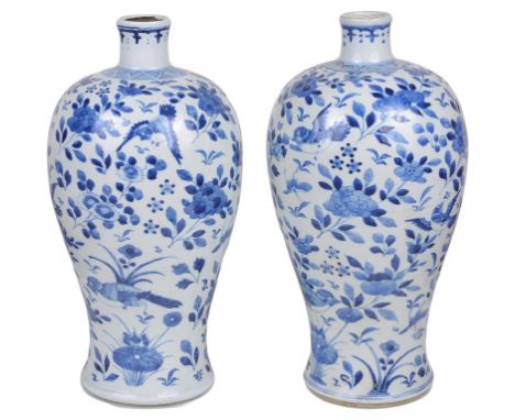 Two 18th/19th Chinese Blue and White Vases:decorated with an elegantly flowing motif of flowers, butterflies and birds. One c