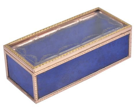 A Russian Vari-Coloured Gold-Mounted Lapis Lazuli and Cut Glass Box by Fabergé from the Collection of H.R.H. The Princess Mar