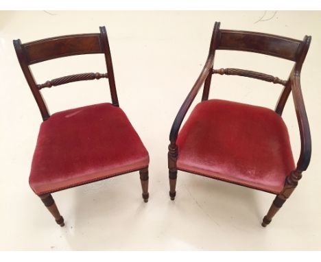 A Set of Eight Regency Mahogany Dining Chairs:On ring turned tapered legs including two carvers   CONDITION REPORT:  Overall 