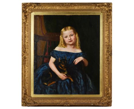 Vivian Crome (British, 1842-c.1926):Portrait of a seated girl with her dog, oil on canvas, signed lower right & dated 1866, H