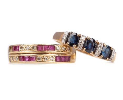RUBY AND DIAMOND RING, marked 14K, along with a sapphire and diamond ring, in nine carat gold (2)Rings are relatively modern.