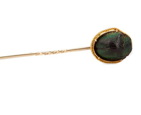 VICTORIAN STICK PIN,set with a green scarab beetle, unmarked