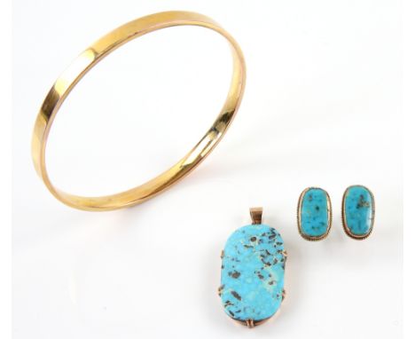 Turquoise pendant and matching earrings, mounted in 9ct,  together with silver drop earrings, silver spoons, glove stretchers