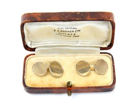 1950's gold cufflinks, engine turned oval and plain oval panels, with chain link connections, in 9 ct yellow gold, hallmarked