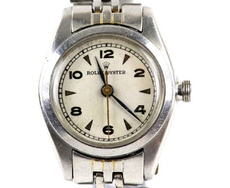 Rolex  Oyster ladies wristwatch in stainless steel case, the signed dial with alternate Arabic numeral and dagger hour marker