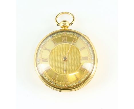 A JW Benson gold cased open face pocket watch, the brushed dial with central guilloche reserve surmounted by a chapter ring w