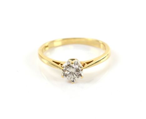 Solitaire ring, round brilliant cut diamond, estimated weight 0.50 carats, mounted in 18 ct, ring size R.   CONDITION18 ct we