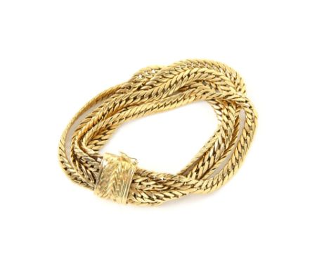 Italian multi link vintage bracelet, flat curb links to flat clasp, with a figure of eight safety catch, in 18 ct yellow gold