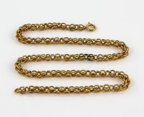 Fancy link chain, with round plain and textured links, bolt ring claps, stamped 18 ct, 43cm in length.   CONDITION18 ct gross
