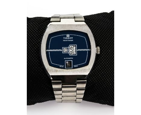 Tissot 1970's Newtimer vintage watch, stainless steel with digital display on a blue dial, marked automatic and Swiss made, a