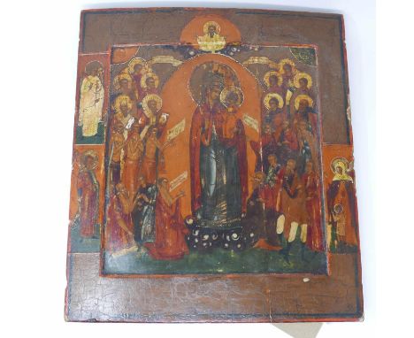 A Russian icon, the Mother of God, Joy to all who Grieve, tempera on wood panel, 35 x 31cm 