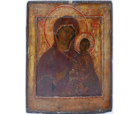 A Russian icon, the Mother of God of Smolensk, tempera on wood panel, 32 x 27cm 