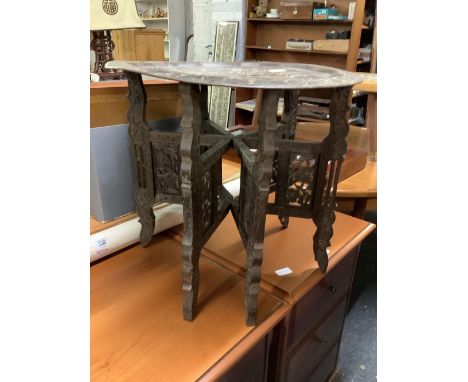 VINTAGE COPPER / BRASS BENARES TABLE WITH FOLDING FRETWORK, 20" DIA