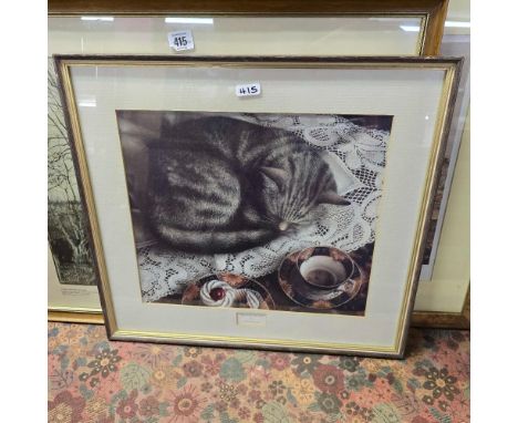 FRAMED VINCENT VAN GOUGH PRINT OF POLLARD BIRCHES & SHEPHERD & TEA WITH THE CAT BY SHIELA TILMOUTH