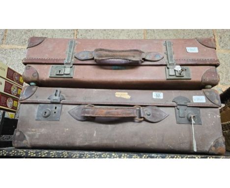 2 VINTAGE BROWN LEATHER SUITCASES