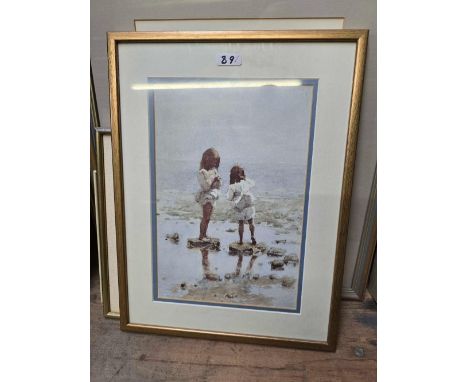 5 F/G PICTURES, A PRINT OF A GIRL & A DOG, FRAMED PRINT BY JAMES TAYLOR, A FRAMED HOUSE IN WINTER, A RURAL SCENE BY DOUGLAS W