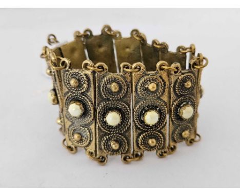 ART DECO 1930'S STONE SET METAL PANEL BRACELET