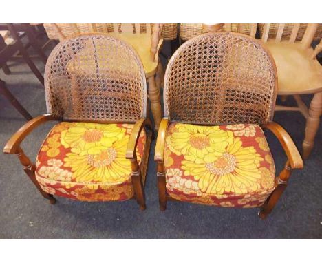 PAIR OF VINTAGE BERGERE RATTAN UPHOLSTERED ARMCHAIRS