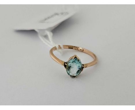 9ct BLUE GEM SET RING, 1.5g