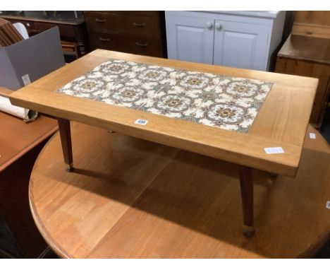 LIGHT OAK COFFEE TABLE WITH INSET PATTERNED TILES, 34" X 18"