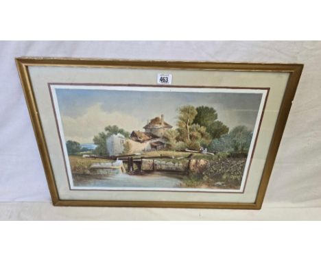 3 GILT FRAMED OIL PAINTINGS OF A RIVER OF MOUNTAINGS SIGNED G WILLIS PRYCE, A GILT FRAMED OIL OF COTTAGE & RIVER & ANOTHER PI