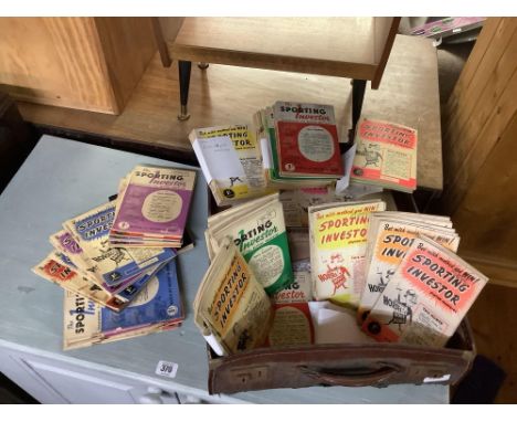 SMALL VINTAGE BRIEF CASE WITH APPROX 100 COPIES OF SPORTING INVESTOR