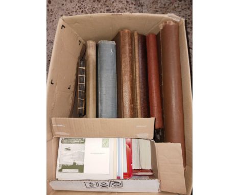 CARTON OF EMPTY ANTIQUE VINTAGE POSTCARD ALBUMS PLUS A BOX OF UNUSED POSTCARDS