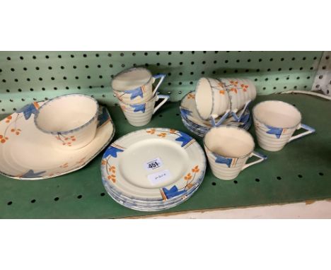 SET OF 6 IVORY ART DECO CUPS, SAUCERS, PLATES ETC