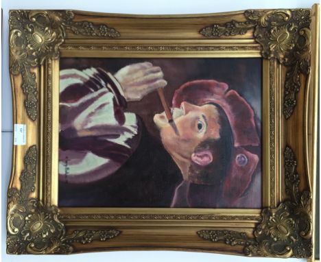 A portrait of an artist, oil on canvas, signed, 39 x 27 cm.  Note: All proceeds to be donated to St Francis Hospice.